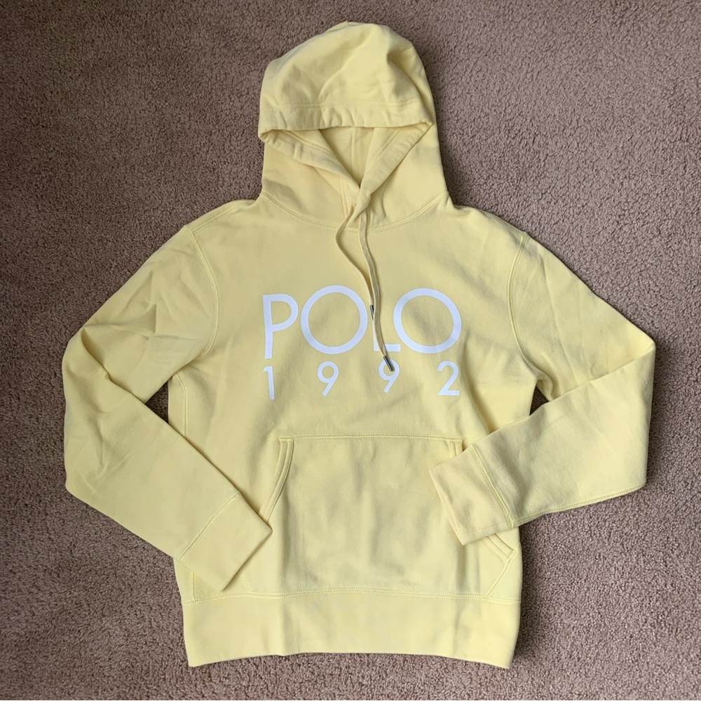 Polo Ralph Lauren 1992 Spellout Fleece Sweatshirt Men’s Sz XS Yellow